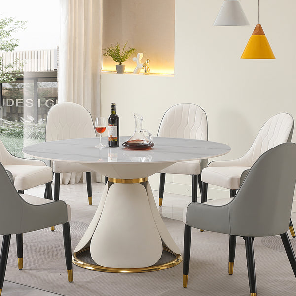 53“ Modern sintered stone round dining table with stainless steel base