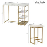 3-piece Modern Pub Set with Faux Marble Countertop and Bar Stools