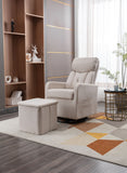 New Cotton Linen Fabric Material Swivel Rocking Accent Leisure Chair With Folding Or Storage Ottoman Footrest,Cream White