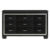 Black Finish Dresser 9 Drawers Glamorous Faux-Alligator Textured Fronts