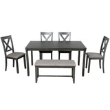 6-Piece Kitchen Dining Table Set Wooden Rectangular