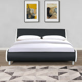 Queen Faux Leather Upholstered Platform Bed Frame, Curve Design, Wood Slat Support, No Box Spring Needed