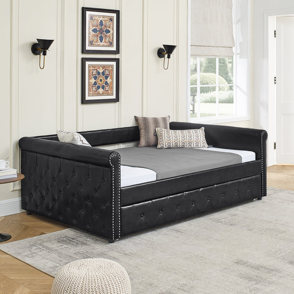 Daybed with Trundle Upholstered Tufted Sofa Bed