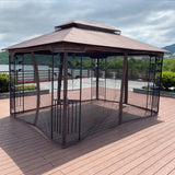 13x10 Outdoor Patio Gazebo Canopy Tent With Ventilated Double Roof And Mosquito net(Detachable Mesh Screen On All Sides),Suitable for Lawn, Garden, Backyard and Deck,Brown Top