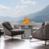 28" 50000 BTU Silver Outdoor Propane Gas Fire Pit Table, Outdside Patio Firepits Fireplace Dinning Tables with Lid & Lava Rock, 2-in-1 Firepit Table for Courtyard/Patio/Balcony