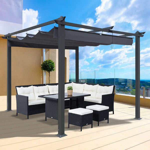 10x10 Ft Grey Outdoor Patio Retractable Pergola With Canopy