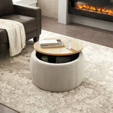 Round Storage Ottoman, 2 in 1 Function, Work as End table