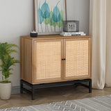 Natural rattan, 2 door cabinet, with 1 Adjustable Inner Shelves, rattan, Accent Storage Cabinet