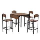 Farmhouse 5-piece Counter Height Drop Leaf Dining Table Set with Dining Chairs for 4,Black Frame+Brown Tabletop