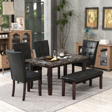 6-piece Faux Marble Dining Table Set