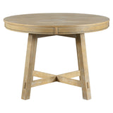 Round Extendable Dining Table with 16" Leaf Wood Kitchen Table