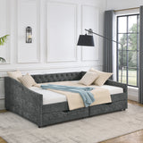 Queen Size Daybed with Drawers Upholstered Tufted Sofa Bed