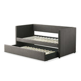 Gray Fabric Upholstered 1pc Day Bed with Pull-out Trundle Nailhead Trim Wood Frame Furniture