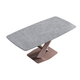 70.87"Modern artificial stone gray curved metal leg dining table-can accommodate 6-8 people