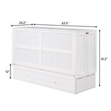 Queen Size Mobile Murphy Bed with Drawer and Little Shelves on Each Side,White