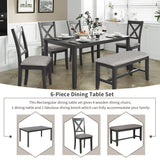 6-Piece Kitchen Dining Table Set Wooden Rectangular