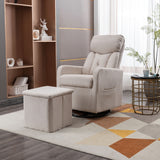 New Cotton Linen Fabric Material Swivel Rocking Accent Leisure Chair With Folding Or Storage Ottoman Footrest,Cream White