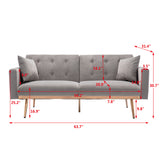 Grey Velvet Sofa with rose gold metal feet