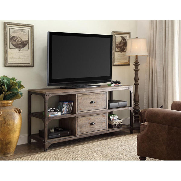 TV Stand in Weathered Oak & Antique Silver