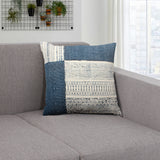 Dae 24 x 24 Square Handwoven Cotton Accent Throw Pillow, Classic Simple Kilim Pattern, Blue, Off White