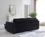 Sectional sofa with pulled out bed,  2 seats sofa and reversible chaise with storage, both hands with copper nail, BLACK, (91" x 64" x 37")