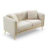 Beige Velvet Loveseat Sofa 2 Seater Couch with Removable Cushions