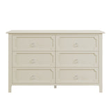 White Wooden Dresser Six Large Drawers Silver Metal Handles