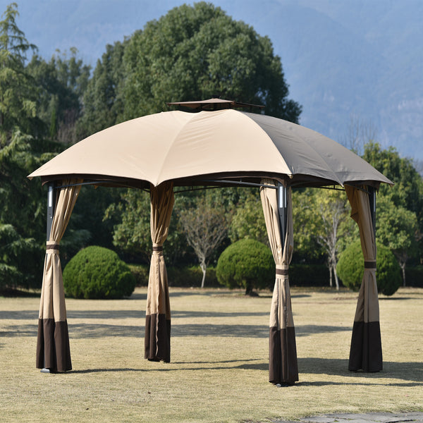 Brown 10' x 12'  Outdoor Double Vents Gazebo Patio Metal Canopy with LED lights