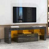 Black morden TV Stand with LED Lights,high glossy front TV Cabinet,can be assembled in Lounge Room, Living Room or Bedroom,color:BLACK