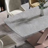 70.87"Modern artificial stone gray curved metal leg dining table-can accommodate 6-8 people