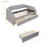 Twin Size Upholstered daybed with Drawers, Wood Slat Support.