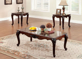 Traditional 3pc Table set Faux Marble Top Intricate Design