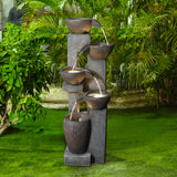 5-Tier Floor Standing Outdoor Water Fountains for Garden Patio Deck with LED