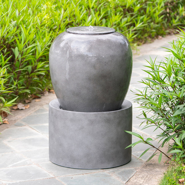 Grey Heavy Outdoor Cement Fountain Urn Design Water feature For Home Garden, Lawn, Deck & Patio