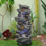 Resin Floor Rock Water Fall Fountain With Light