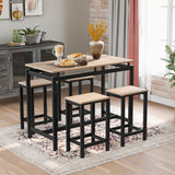 5-Piece Kitchen Counter Height Table Set, Industrial Dining Table with 4 Chairs (Oak)