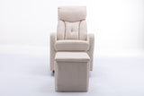 New Cotton Linen Fabric Material Swivel Rocking Accent Leisure Chair With Folding Or Storage Ottoman Footrest,Cream White