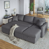 Gray Upholstered Sleeper Sectional Sofa with Storage Space