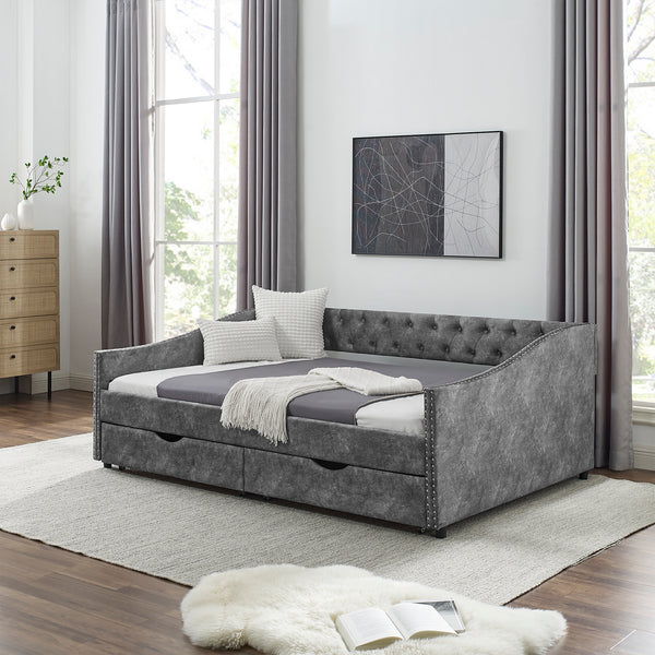 Full Size Daybed with Drawers Upholstered Tufted Sofa Bed