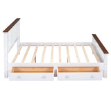 Queen Size Wood Platform Bed with Two Drawers and Wooden Slat Support