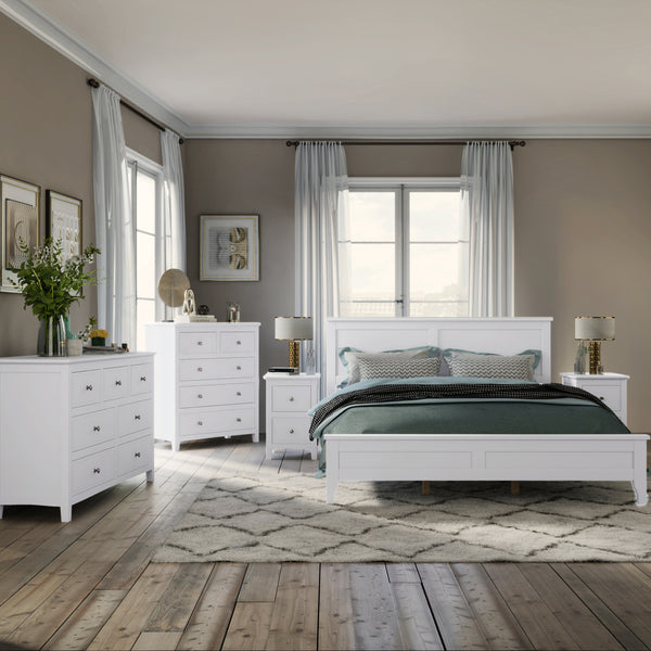 King White Solid Wood 5 Piece Bedroom Set