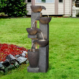 5-Tier Floor Standing Outdoor Water Fountains for Garden Patio Deck with LED