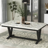 6-piece Dining Table Set with 1 Faux Marble Top Table,4 Upholstered Seats and 1 Bench, Table