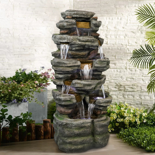 47” Tall Indoor/Outdoor Water Fountain Waterfall simulated rock With LED