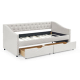 Twin Size Daybed with Drawers Upholstered Tufted Sofa Bed