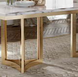 Marble Dining Table with Rectangular Tabletop Gold Stainless Legs