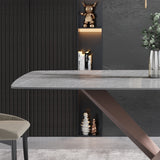 70.87"Modern artificial stone gray curved metal leg dining table-can accommodate 6-8 people