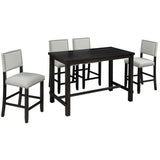 5-Piece Counter Height Dining Set, Classic Elegant Table and 4 Chairs in Espresso and Beige