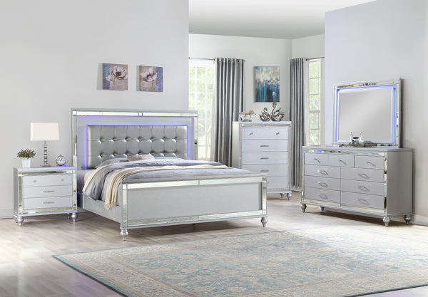 King 5 Piece LED Bedroom set in Silver Color