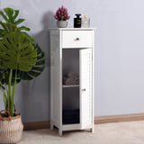 Bathroom Floor Cabinet Storage Organizer Set with Drawer and Single Shutter Door Wooden White